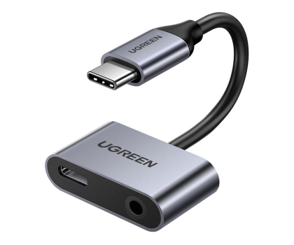 Przejściówka UGREEN Adapter USB-C do USB-C i jack 3.5mm szary